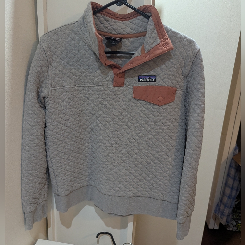 Womens Patagonia Gray Quilted Snap T Synchilla Pullover Sweater Small